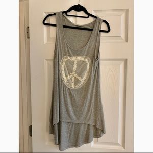 Vintage High-low gray peace sign tank top
